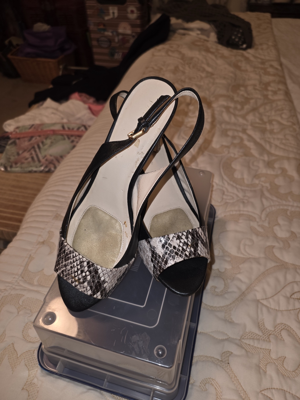 JONES NEW YORK SLINGBACK, Black Reptile print Platform Sz 8M